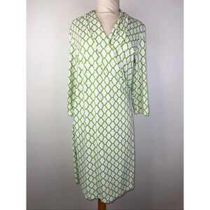 J. McLaughlin Sz L Faux Wrap Green and White Dress